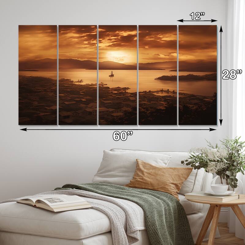 Designart "Golden Sunrise Over Lake Taupo In New Zealand I" Lake